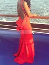 Trumpet/Mermaid Scoop Neck Jersey Sweep Train Cascading Ruffles Prom Dresses #UKM020106235