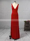 Sheath/Column V-neck Jersey Ankle-length Split Front Prom Dresses #UKM020106254