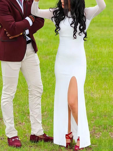 Sheath/Column Scoop Neck Jersey Floor-length Split Front Prom Dresses #UKM020106259