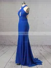 Trumpet/Mermaid V-neck Stretch Crepe Sweep Train Prom Dresses #UKM020106264
