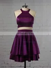 Satin Velvet Scoop Neck A-line Short/Mini Tiered Prom Dresses #UKM020106287