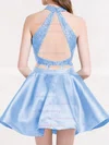 Lace Satin High Neck Princess Short/Mini Tiered Prom Dresses #UKM020106295