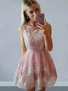 Tulle Scoop Neck A-line Short/Mini Appliques Lace Prom Dresses #UKM020106296