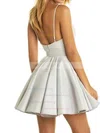 Satin V-neck A-line Short/Mini Lace Prom Dresses #UKM020106298