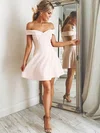 A-line Off-the-shoulder Satin Short/Mini Short Prom Dresses #UKM020106305