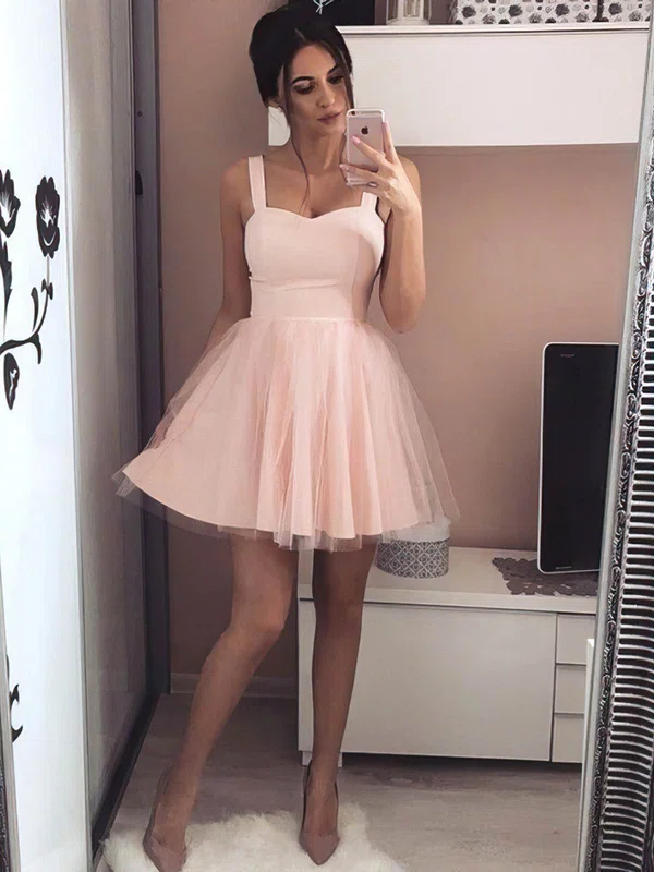 A-line Sweetheart Tulle Short/Mini Short Prom Dresses #UKM020106308