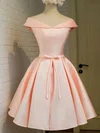 Satin V-neck Princess Knee-length Bow Prom Dresses #UKM020106311