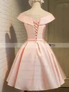 Satin V-neck Princess Knee-length Bow Prom Dresses #UKM020106311