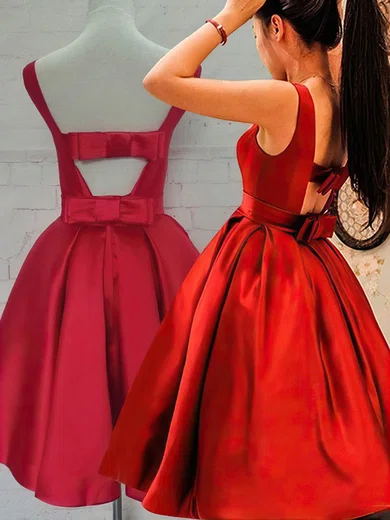 Princess Scoop Neck Satin Knee-length Bow Short Prom Dresses #UKM020106315