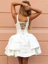 Satin V-neck Ball Gown Short/Mini Tiered Prom Dresses #UKM020106318