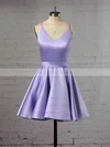 Satin V-neck A-line Short/Mini Prom Dresses #UKM020106321