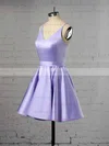 Satin V-neck A-line Short/Mini Prom Dresses #UKM020106321