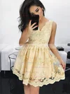 Lace V-neck A-line Short/Mini Prom Dresses #UKM020106334
