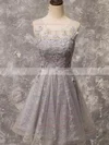 Lace Tulle Scoop Neck A-line Knee-length Beading Prom Dresses #UKM020106337