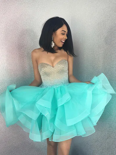Princess Sweetheart Organza Short/Mini Beading Short Prom Dresses #UKM020106338