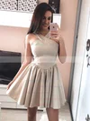 Silk-like Satin V-neck A-line Short/Mini Prom Dresses #UKM020106344