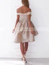 Satin Off-the-shoulder A-line Asymmetrical Ruffles Prom Dresses #UKM020106345