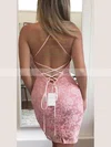 Lace Halter Sheath/Column Short/Mini Prom Dresses #UKM020106347