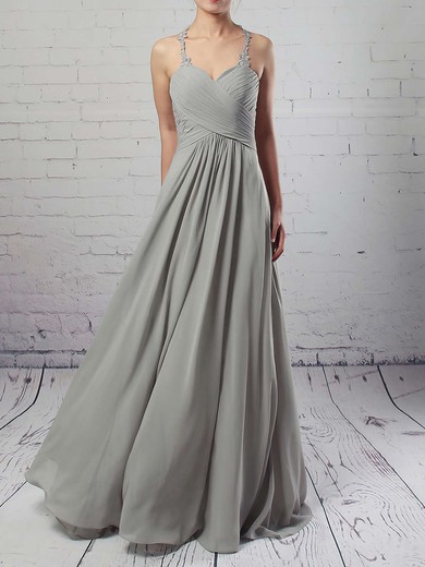 Chiffon Tulle V-neck Empire Floor-length Ruffles Bridesmaid Dresses #UKM01013463