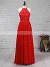 Lace Chiffon Scoop Neck A-line Floor-length Sashes / Ribbons Bridesmaid Dresses #UKM01013468