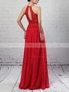 Lace Chiffon Scoop Neck A-line Floor-length Sashes / Ribbons Bridesmaid Dresses #UKM01013468