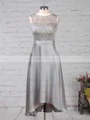 Lace Satin Chiffon Scoop Neck A-line Asymmetrical Sashes / Ribbons Bridesmaid Dresses #UKM01013476