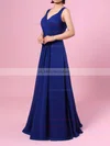 Chiffon V-neck A-line Floor-length Lace Bridesmaid Dresses #UKM01013483