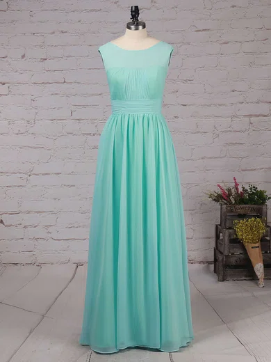 Chiffon Scoop Neck A-line Floor-length Ruffles Bridesmaid Dresses #UKM01013486