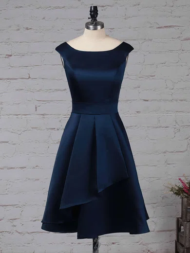 Satin Chiffon Scoop Neck A-line Knee-length Cascading Ruffles Bridesmaid Dresses #UKM01013504