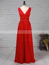 Chiffon V-neck A-line Floor-length Ruffles Bridesmaid Dresses #UKM01013511
