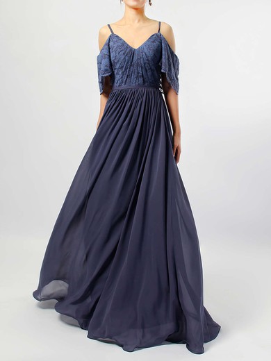 Lace Chiffon V-neck A-line Floor-length Ruffles Bridesmaid Dresses #UKM01013514