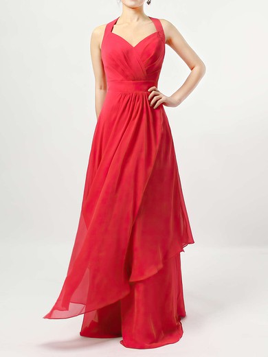 Chiffon V-neck A-line Floor-length Ruffles Bridesmaid Dresses #UKM01013526