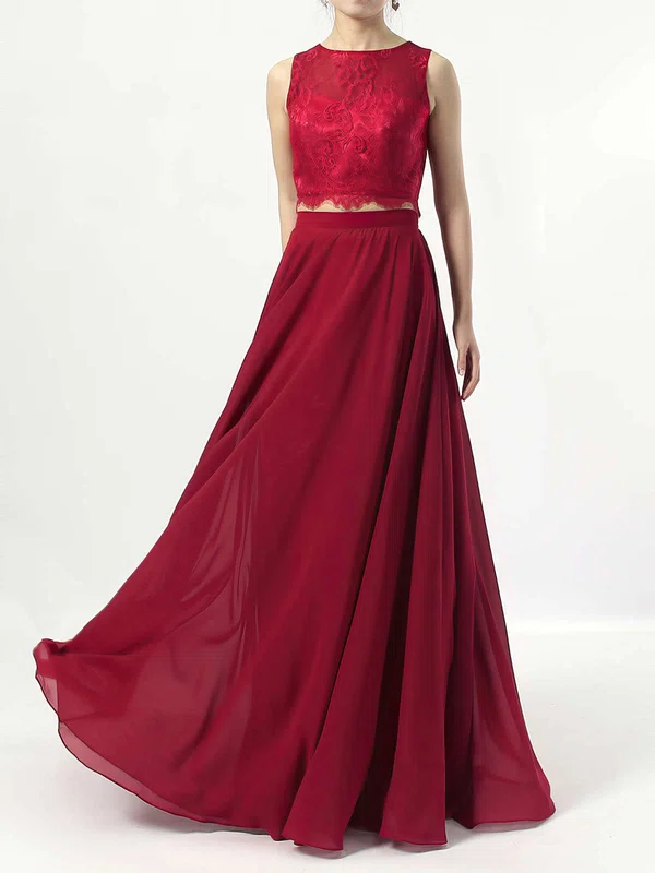 A-line Scoop Neck Lace Chiffon Floor-length Bridesmaid Dresses #UKM01013541