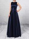 Satin Scoop Neck A-line Floor-length Sashes / Ribbons Bridesmaid Dresses #UKM01013544