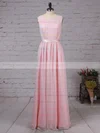 Chiffon Scoop Neck A-line Floor-length Sashes / Ribbons Bridesmaid Dresses #UKM01013550