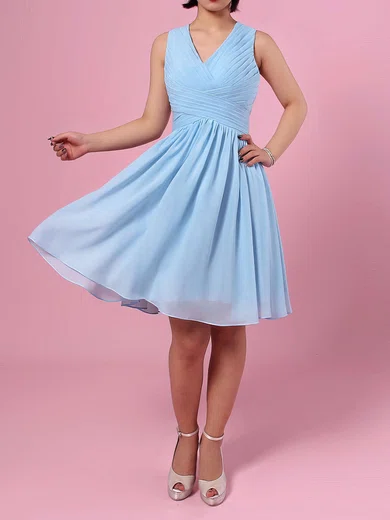 Chiffon V-neck A-line Knee-length Ruffles Bridesmaid Dresses #UKM01013564