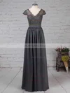 A-line V-neck Lace Chiffon Floor-length Sashes / Ribbons Bridesmaid Dresses #UKM01013569