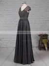 A-line V-neck Lace Chiffon Floor-length Sashes / Ribbons Bridesmaid Dresses #UKM01013569