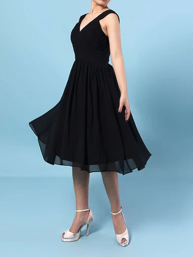 Chiffon V-neck A-line Knee-length Sashes / Ribbons Bridesmaid Dresses #UKM01013572