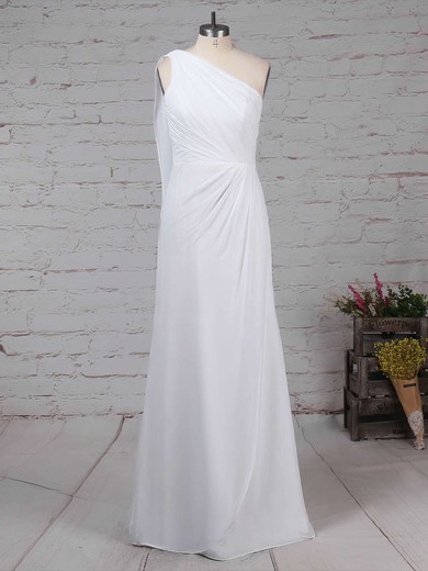 Chiffon One Shoulder Sheath/Column Floor-length Ruffles Bridesmaid Dresses #UKM01013575