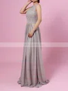 A-line Scoop Neck Lace Chiffon Floor-length Sashes / Ribbons Bridesmaid Dresses #UKM01013584