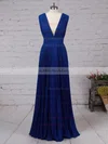 Chiffon V-neck A-line Floor-length Pleats Bridesmaid Dresses #UKM01013591