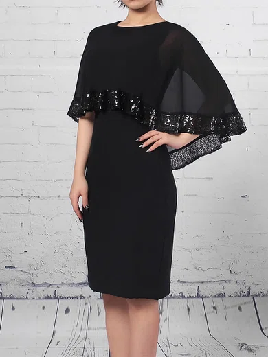 Chiffon Scoop Neck Sheath/Column Knee-length Sequins Mother of the Bride Dress #UKM01021703