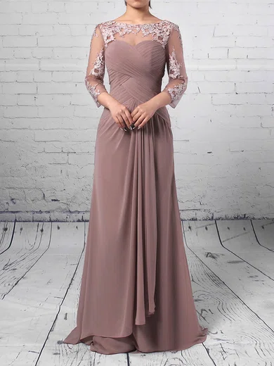 Chiffon Tulle Scoop Neck Sheath/Column Floor-length Appliques Lace Mother of the Bride Dress #UKM01021704
