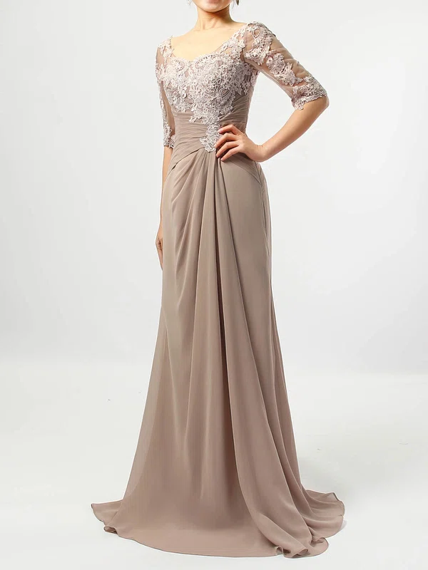 Chiffon Tulle V-neck A-line Floor-length Appliques Lace Mother of the Bride Dress #UKM01021705