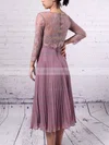 Lace Chiffon Scoop Neck Sheath/Column Knee-length Pleats Mother of the Bride Dress #UKM01021677
