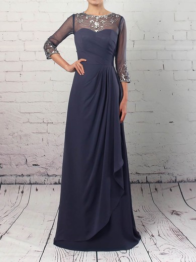 Chiffon Tulle Scoop Neck A-line Floor-length Beading Mother of the Bride Dress #UKM01021730