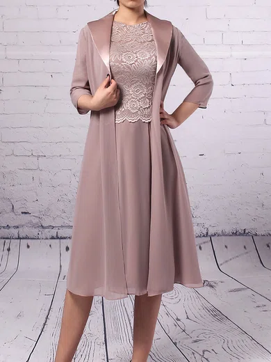 Lace Chiffon Scoop Neck A-line Knee-length Mother of the Bride Dress #UKM01021671