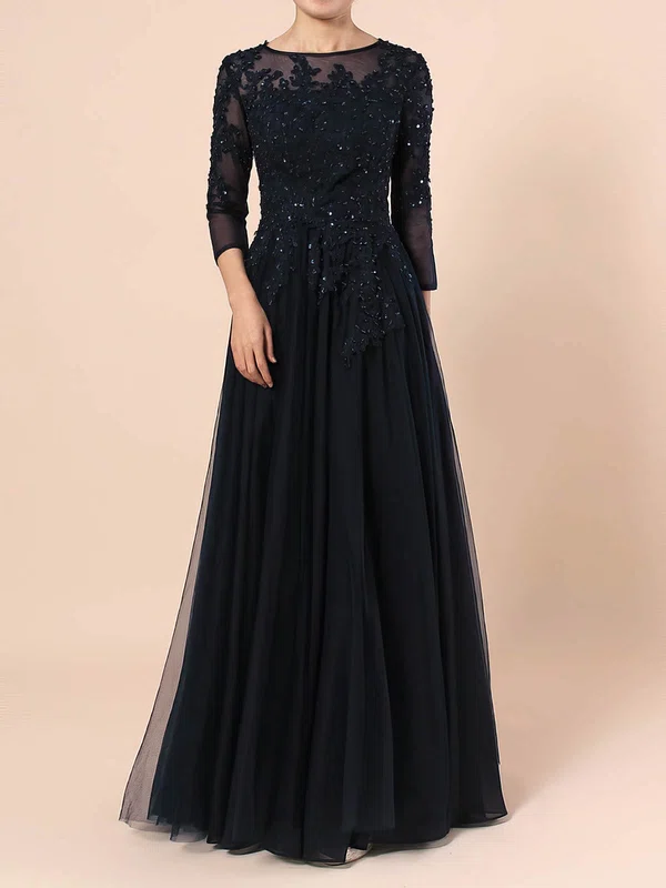 Tulle Scoop Neck A-line Floor-length Beading Mother of the Bride Dress #UKM01021678
