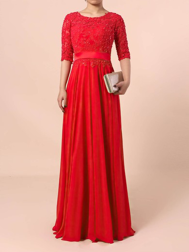 Chiffon Tulle Scoop Neck A-line Floor-length Beading Mother of the Bride Dress #UKM01021702